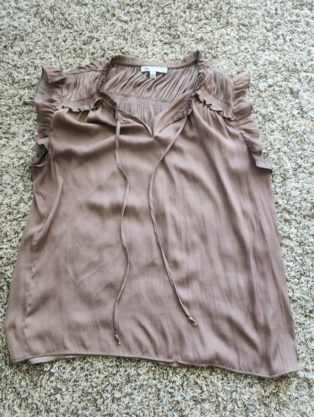 DR2 Sleeveless Ruffle Tie-Neck Blouse - Taupe